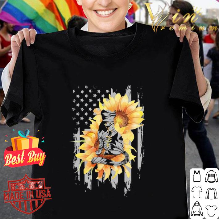 Sunflowers Cat Mom American Flag Independence Day shirt