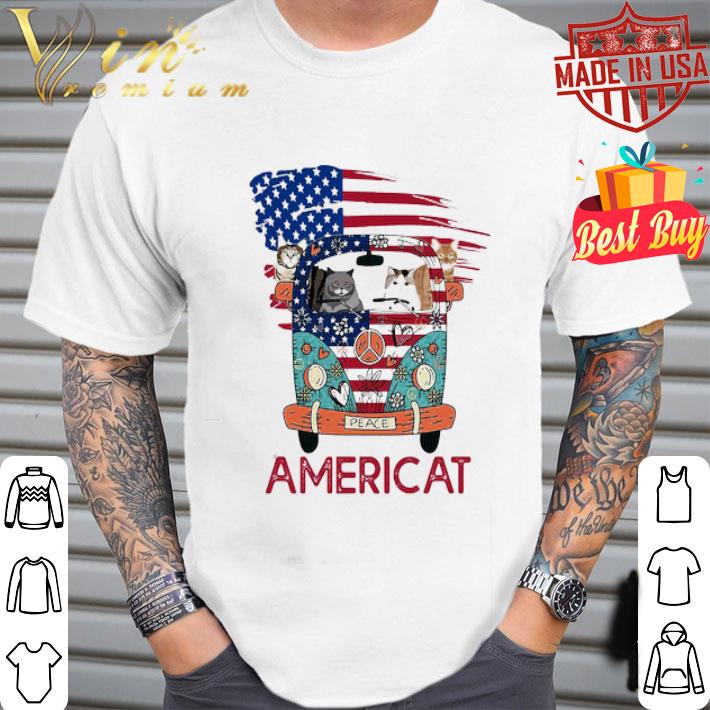 Cat Americat Hippie Peace Bus American Flag 4th Of July shirt