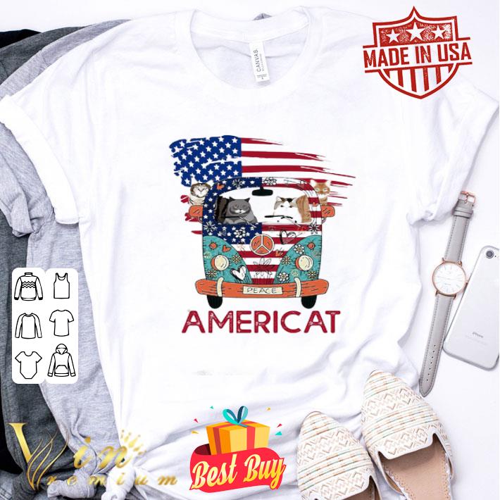 Cat Americat Hippie Peace Bus American Flag 4th Of July shirt