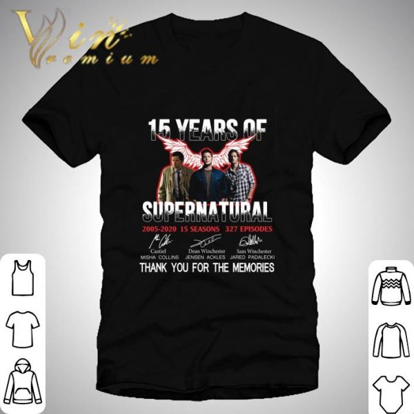 15 years of Supernatural 2005-2020 signatures Castiel Dean Winchester Sam shirt 1