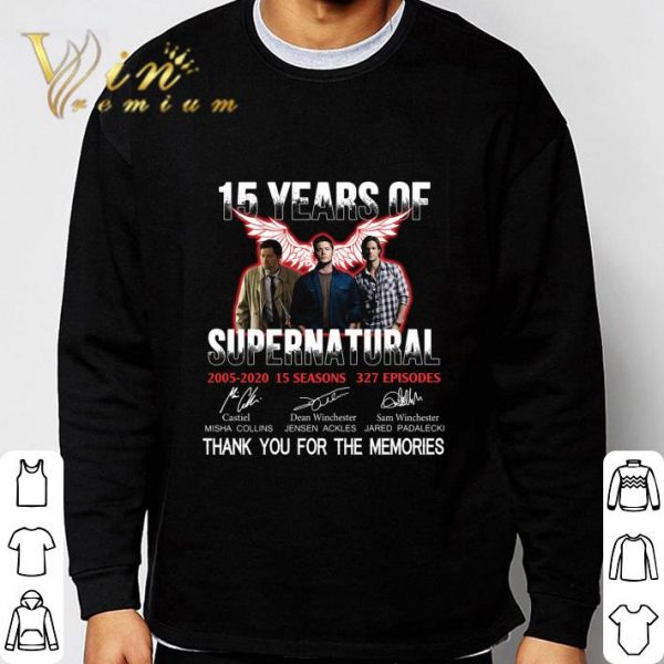 15 years of Supernatural 2005-2020 signatures Castiel Dean Winchester Sam shirt 3