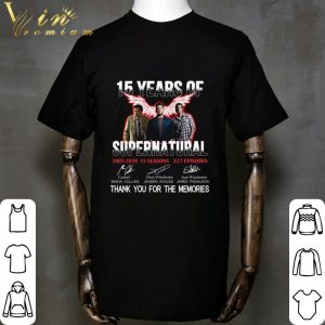 15 years of Supernatural 2005-2020 signatures Castiel Dean Winchester Sam shirt 4