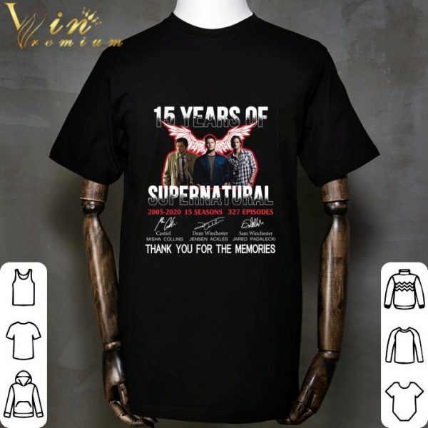 15 years of Supernatural 2005-2020 signatures Castiel Dean Winchester Sam shirt 2