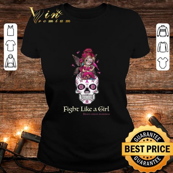 Hot Tattoo Girl Sugar skull Fight Like A Girl Breast Cancer awareness shirt 2