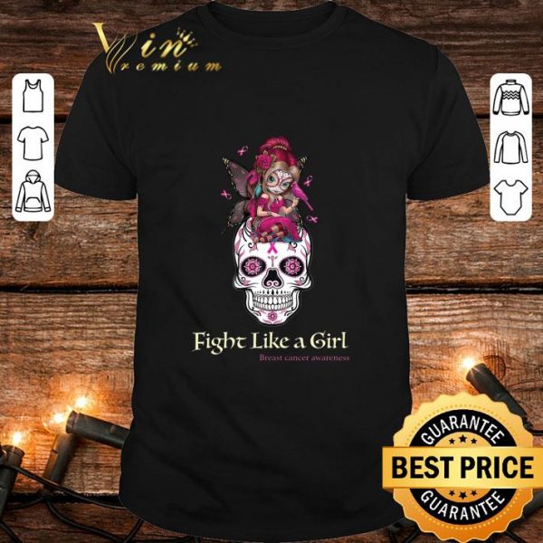 Hot Tattoo Girl Sugar skull Fight Like A Girl Breast Cancer awareness shirt 1
