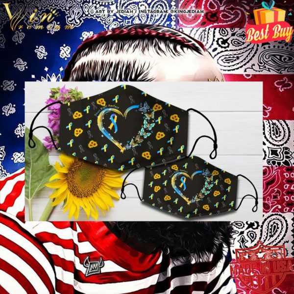 Down Right Perfect Butterflies Down Syndrome Awareness face mask 2