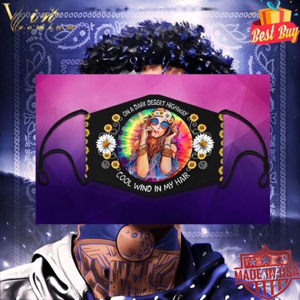 Hippie girl on a dark desert highway cool wind in my hair face mask 3