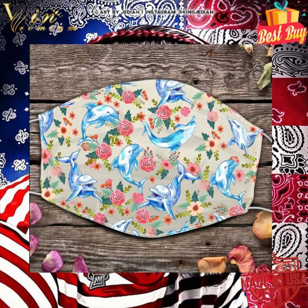 Dolphins and Flowers face mask 2
