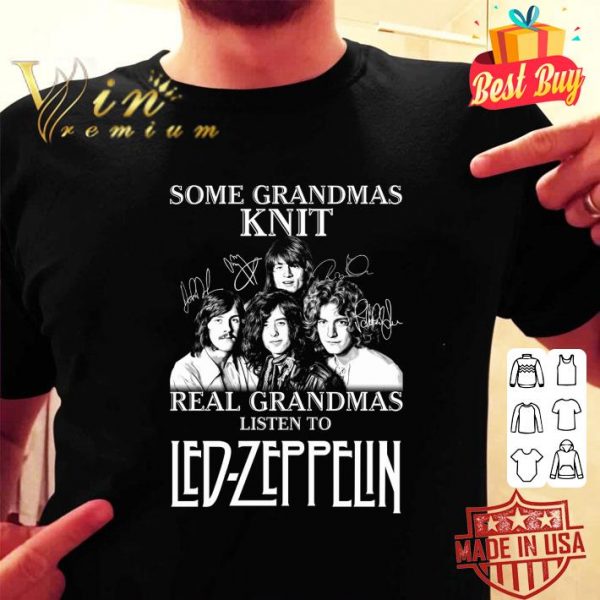 Awesome Some grandmas KNIT real grandmas listen to Led-Zeppelin band member signatures shirt 2