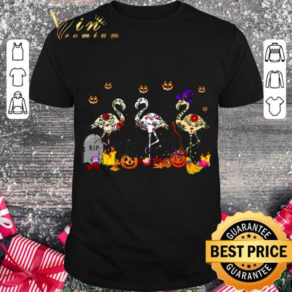 Best R.I.P Flamingos Pumpkins Witch Grave Halloween shirt 1