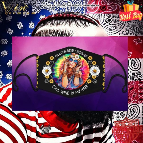 Hippie girl on a dark desert highway cool wind in my hair face mask 2