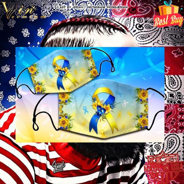 Down Syndrome Awareness flowers face mask 2