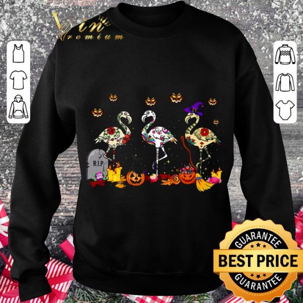 Best R.I.P Flamingos Pumpkins Witch Grave Halloween shirt 3