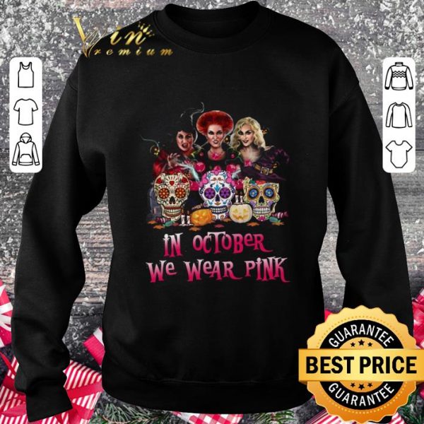 Official Hocus Pocus Skulls Tattoos In October We Wear Pink Halloween shirt 3