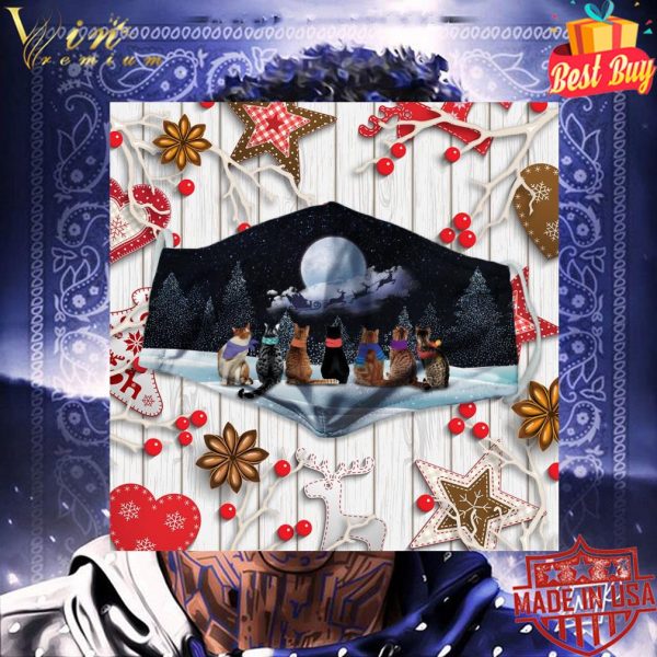 Cats under the moon Christmas face mask 3