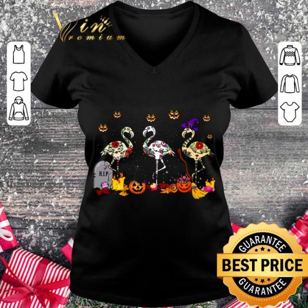 Best R.I.P Flamingos Pumpkins Witch Grave Halloween shirt 2