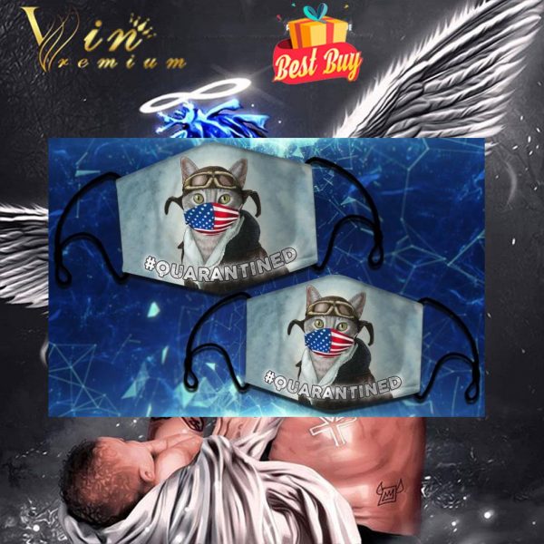 Pilot cat American flag quarantined face mask 1