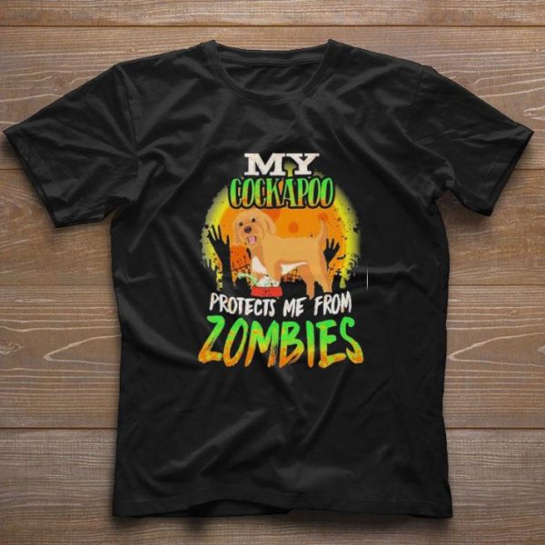 Nice My Cockapoo protects Me from Zombies halloween shirt 1