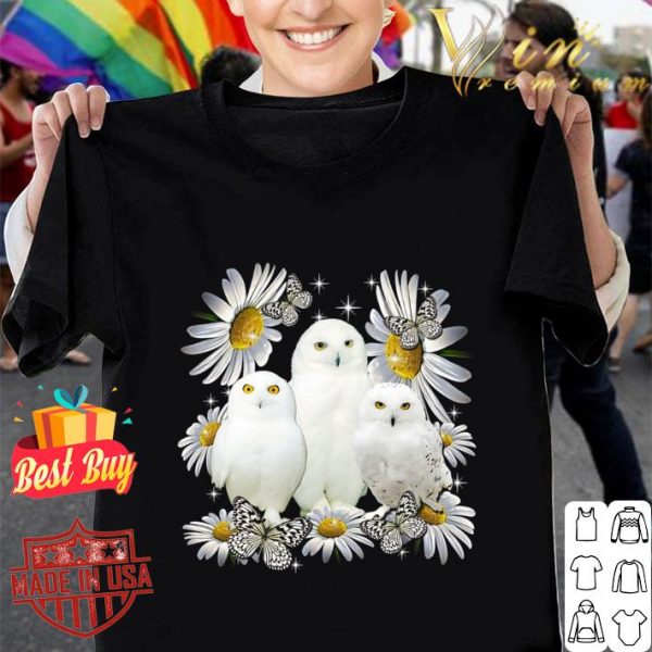 Funny White Owls Daisy flowers shirt 1