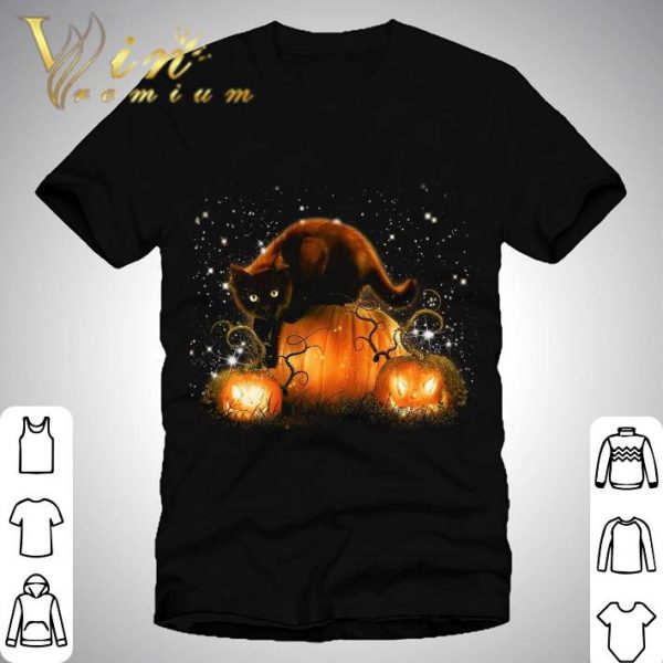 Black Cat In Magical Night Pumpkins Halloween shirt 1