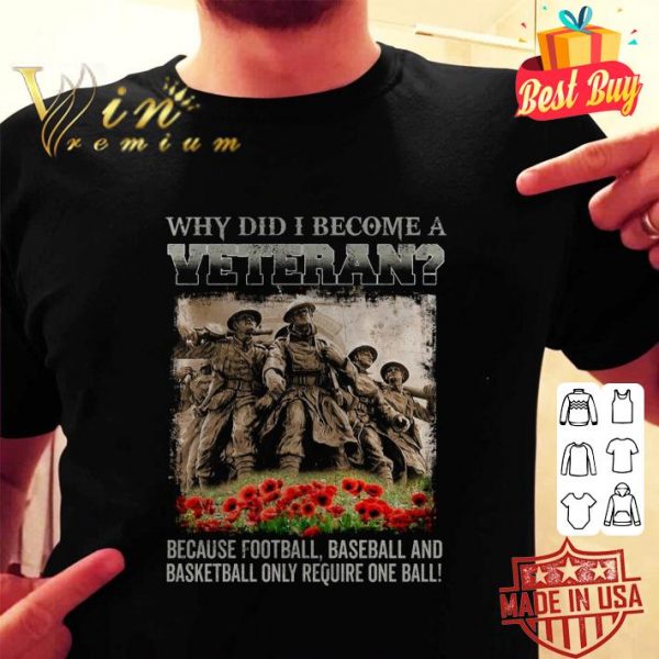 Funny Why did i become a veteran because football baseball basketball shirt 2