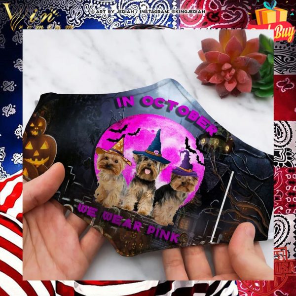 Yorkshire Terrier in october we wear pink halloween face mask 2