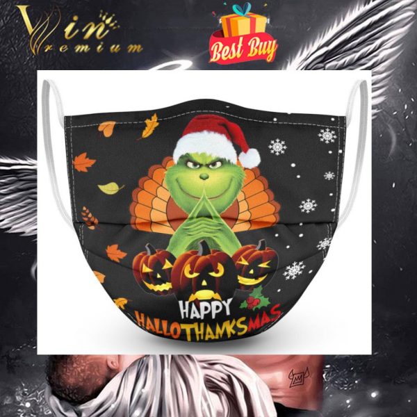 Grinch Happy Hallothanksmas face mask 1