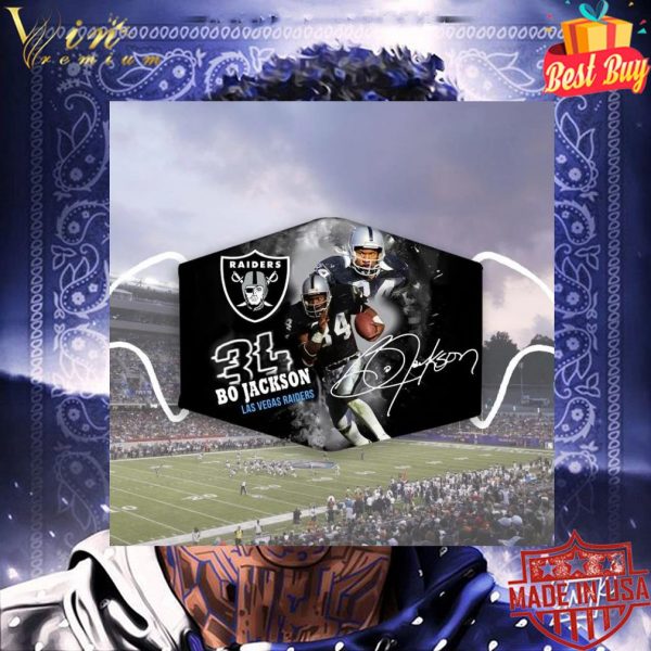 Oakland Raiders 34 Bo Jackson signature Las Vegas Raiders face mask 3