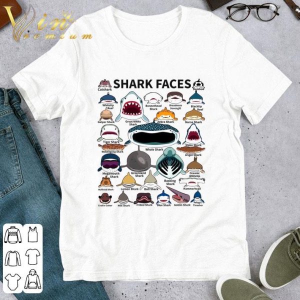 Shark faces catshark bamboo whitetip reef great white shark shirt 1