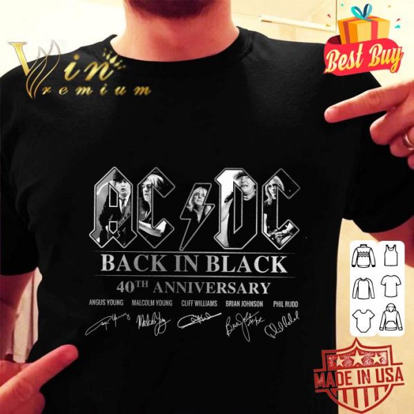 Original ACDC Back In Black 40th anniversary Angus Young Malcolm Young Cliff Williams Brian Johnson Phil Rudd shirt 2
