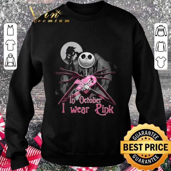 Premium Jack Skellington hug Breast Cancer in october i wear pink shirt 3