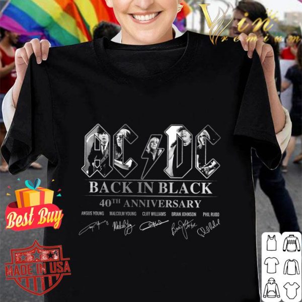 Original ACDC Back In Black 40th anniversary Angus Young Malcolm Young Cliff Williams Brian Johnson Phil Rudd shirt 1