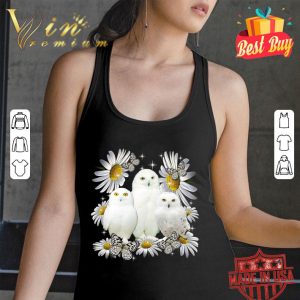 Funny White Owls Daisy flowers shirt 5