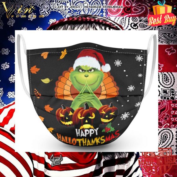 Grinch Happy Hallothanksmas face mask 2
