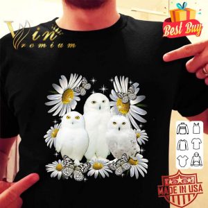 Funny White Owls Daisy flowers shirt 4