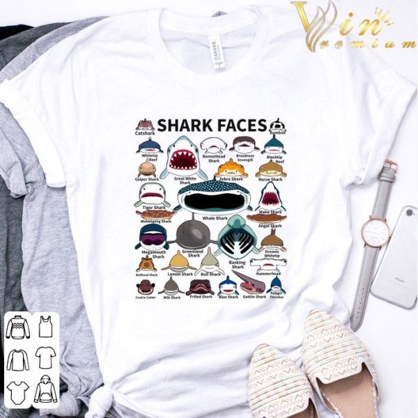 Shark faces catshark bamboo whitetip reef great white shark shirt 3