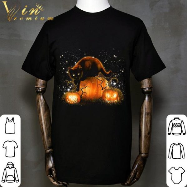 Black Cat In Magical Night Pumpkins Halloween shirt 2