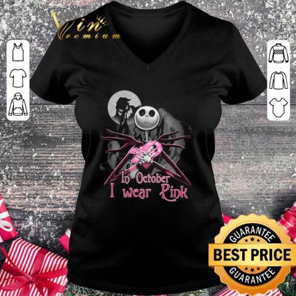 Premium Jack Skellington hug Breast Cancer in october i wear pink shirt 2