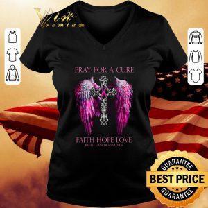 Pray for a cure faith hope love Breast Cancer awareness Cross shirt 5