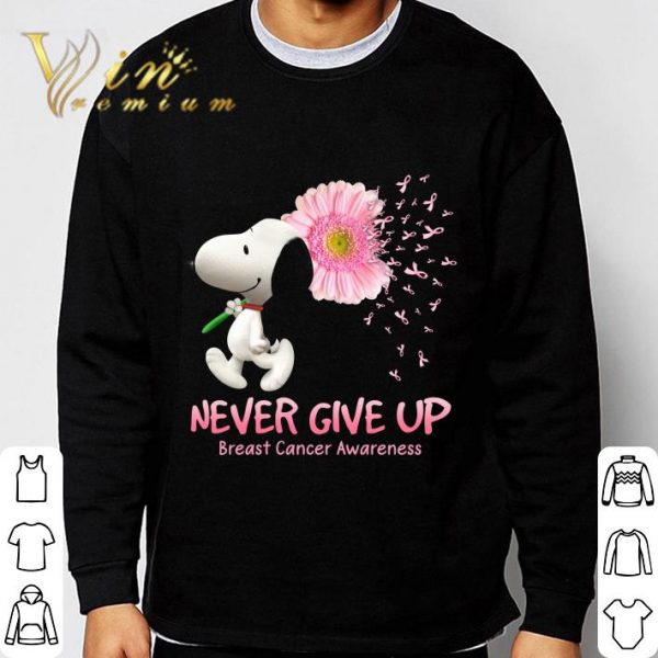 Flower Snoopy never give up Breast Cancer awareness shirt 3