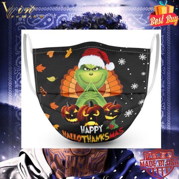 Grinch Happy Hallothanksmas face mask 3