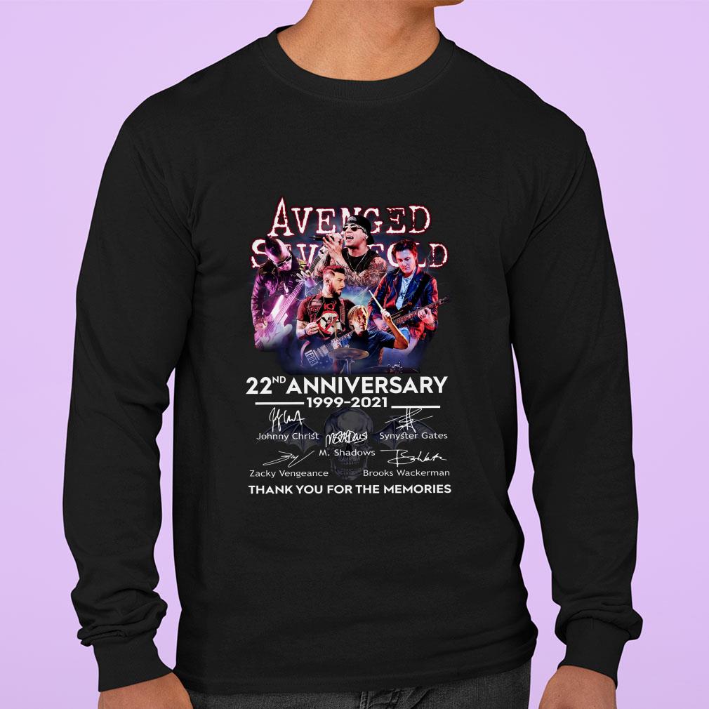 22nd Anniversary Avenged Sevenfold Band 1999-2021 Signatures Thank You For The Memories Shirt