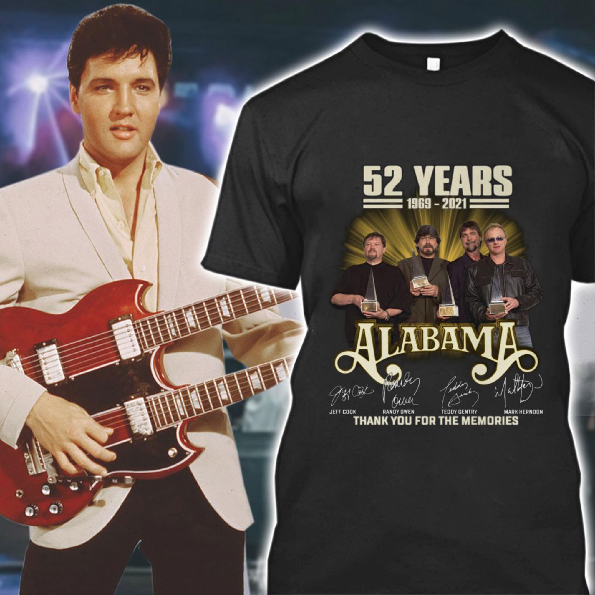 Alabama Band Rock 52 years 1969-2021 signatures thank you for the memories shirt