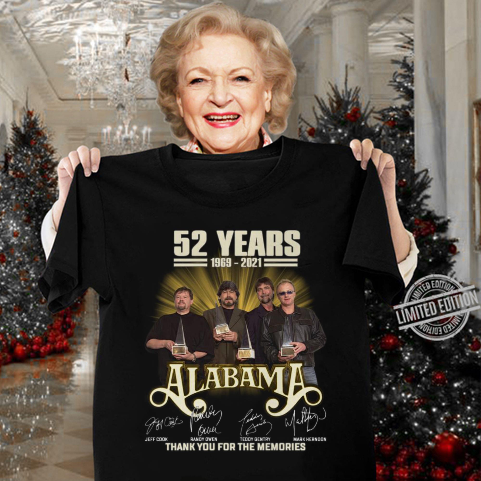 Alabama Band Rock 52 years 1969-2021 signatures thank you for the memories shirt