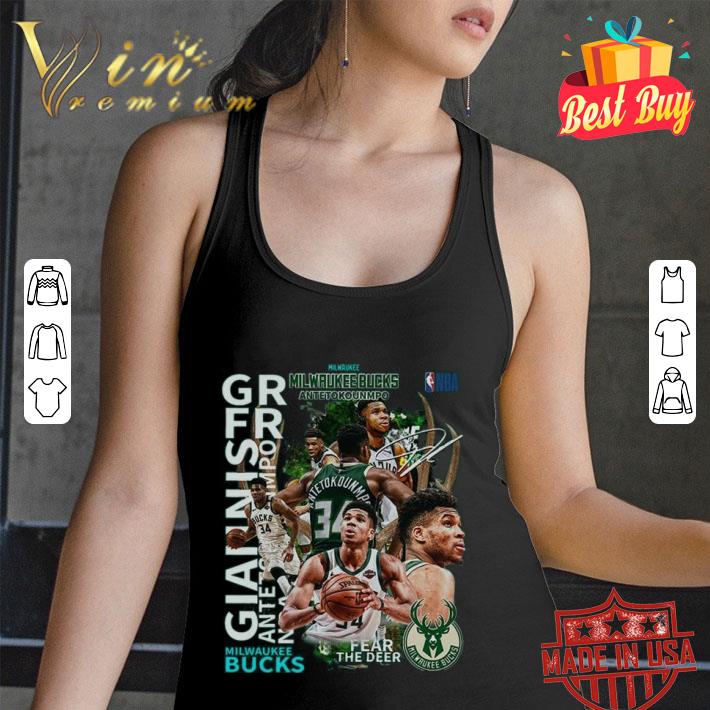 Funny NBA Milwaukee Bucks No. 34 Giannis Antetokounmpo Fear The Deer Signature Shirt 11 NBA Milwaukee Bucks No. 34 Giannis Antetokounmpo Fear The Deer Signature Shirt