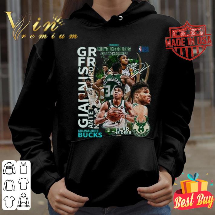 Funny NBA Milwaukee Bucks No. 34 Giannis Antetokounmpo Fear The Deer Signature Shirt 12 NBA Milwaukee Bucks No. 34 Giannis Antetokounmpo Fear The Deer Signature Shirt