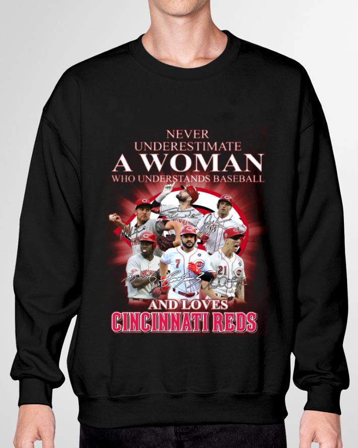 Never Underestimate A Woman Who Understands Baseball And Love Cincinnati Reds Signatures Shirt