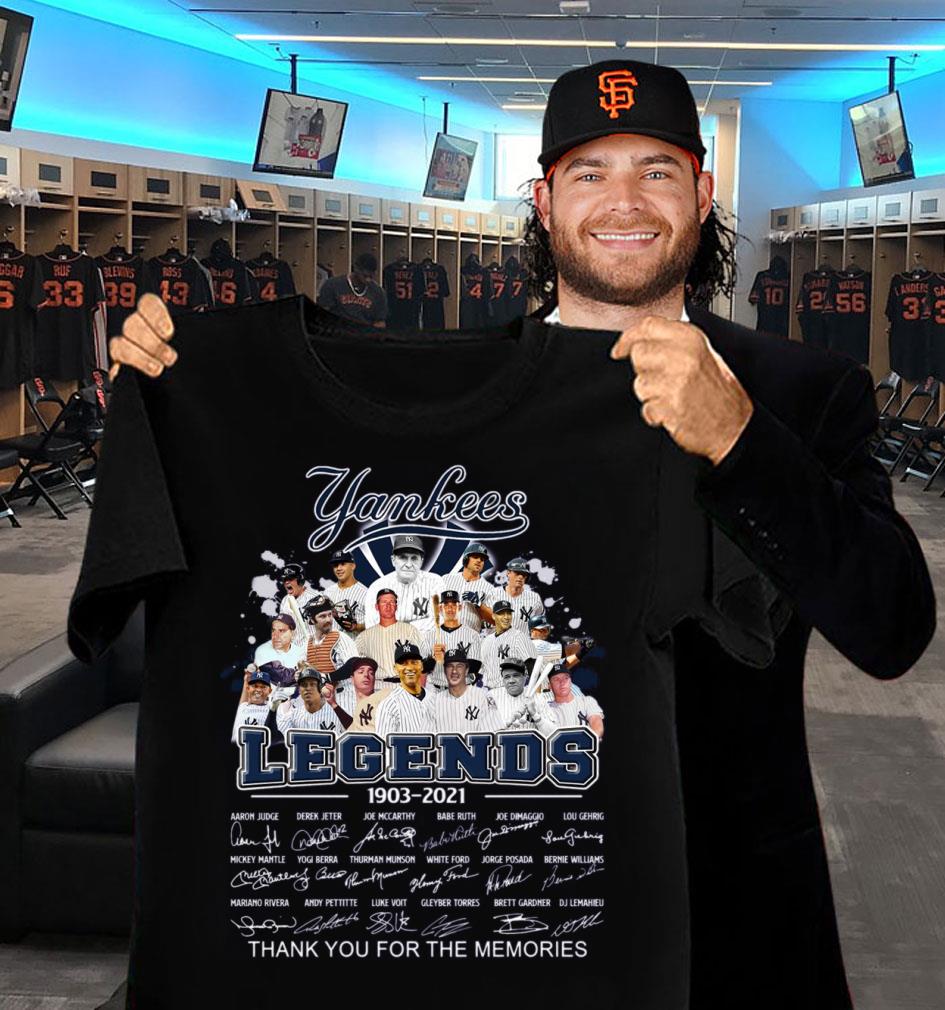 New York Yankees Legends 1903-2021 signatures thank memories shirt