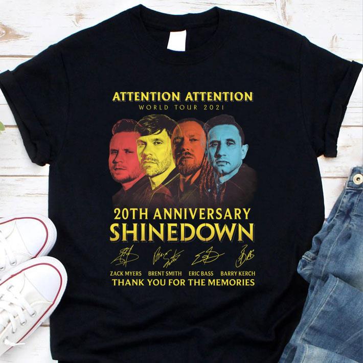Original 2021 ATTENTION ATTENTION World Tour 20th anniversary Shinedown signatures thank memories shirt 10 2021 ATTENTION ATTENTION World Tour 20th anniversary Shinedown signatures thank memories shirt
