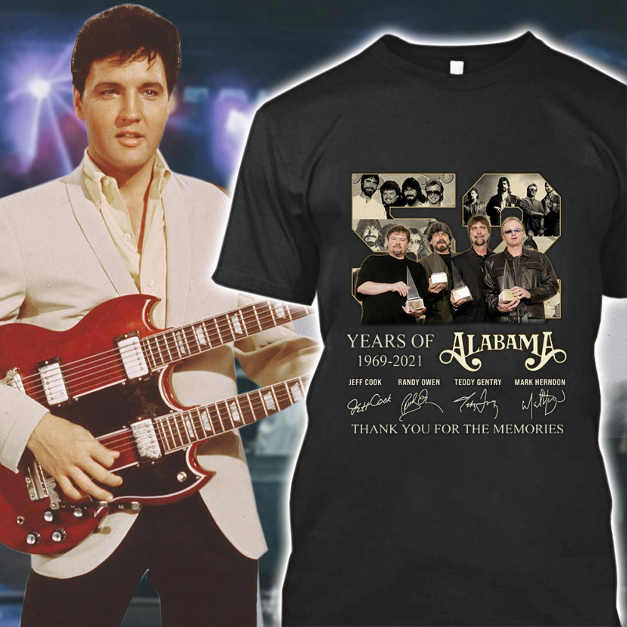 52 years of 1969-2021 Alabama thank you for the memories signatures shirt, Jeff Cook, Randy Owen, Teddy Gentry, Mark Herndon